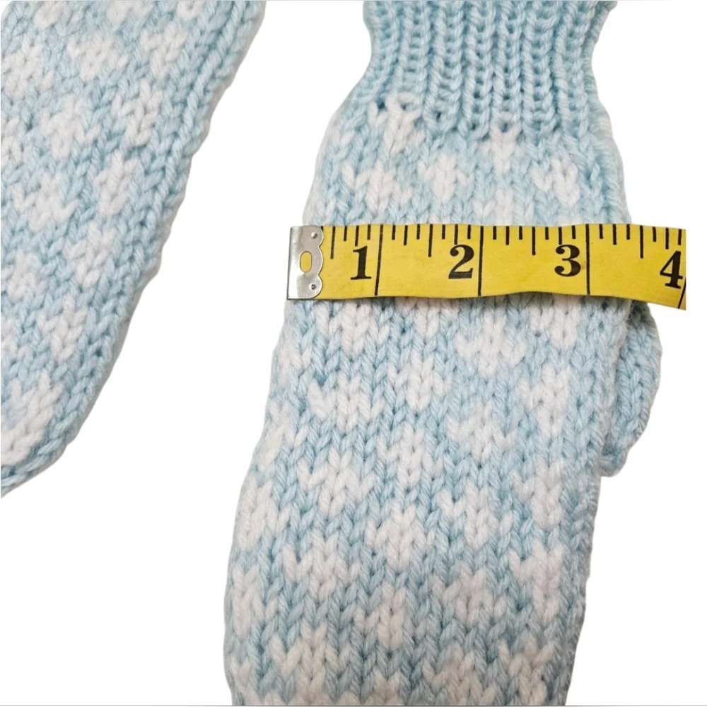 Handmade Blue & White Crochet Mittens with Heart Pattern –Winter Gift Kid's size